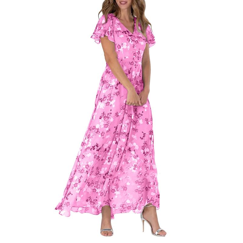 Robe longue à manches papillon et imprimé floral