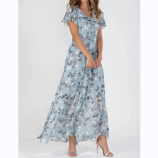 Robe longue à manches papillon et imprimé floral