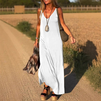 Robe longue élégante sans manches avec décolleté en V