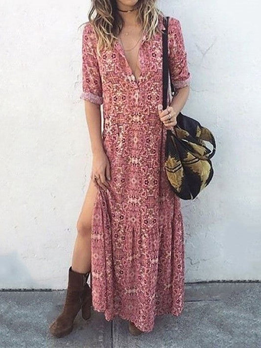 Robe imprimée à manches longues et fente