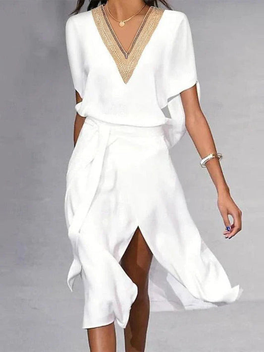 Robe midi pour femmes avec encolure en V et manches larges