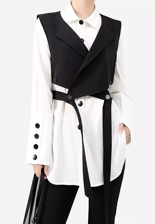 Quarius Blouse | Blouse à manches longues avec cardigan noir