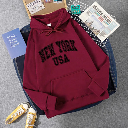 George - Sweat à capuche en laine polaire avec imprimé NEW YORK USA pour femmes