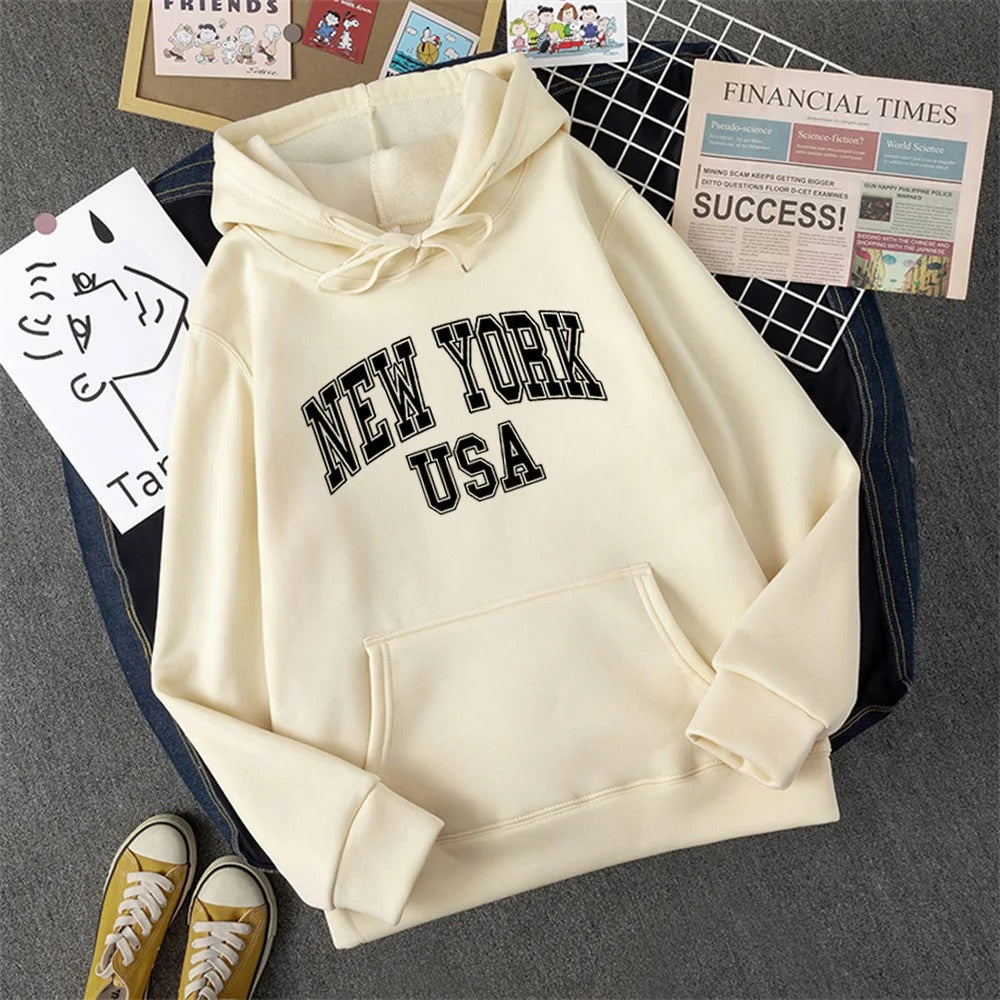 George - Sweat à capuche en laine polaire avec imprimé NEW YORK USA pour femmes
