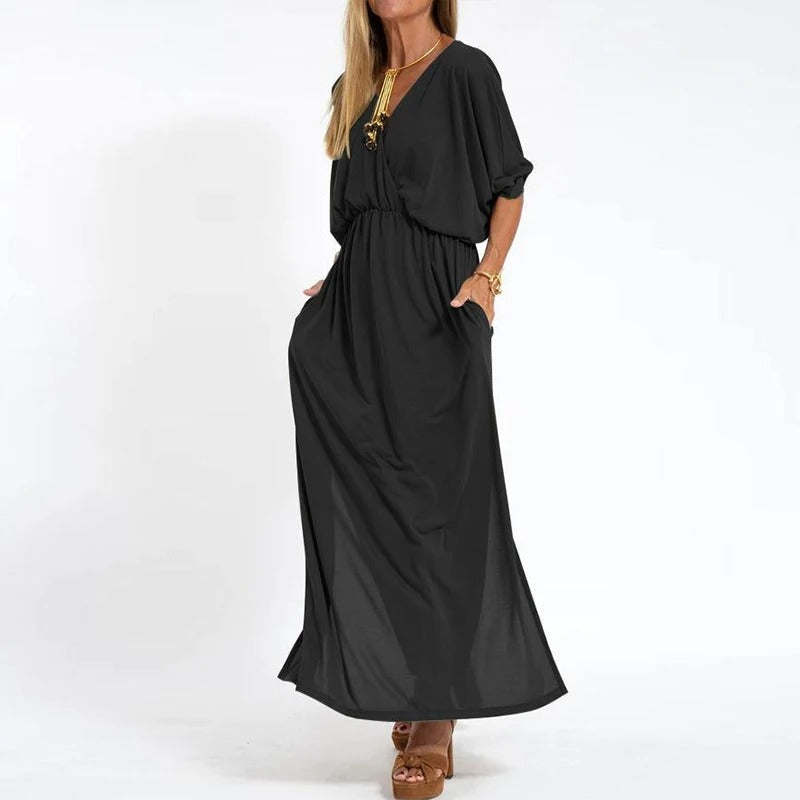 Robe longue à col en V