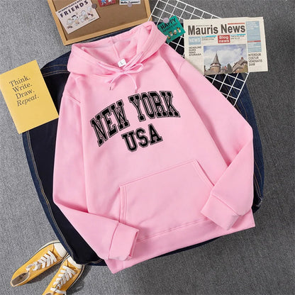 George - Sweat à capuche en laine polaire avec imprimé NEW YORK USA pour femmes