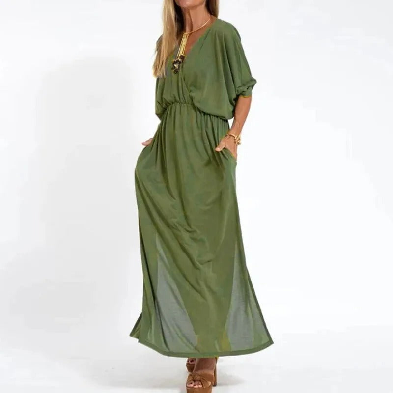 Robe longue à col en V