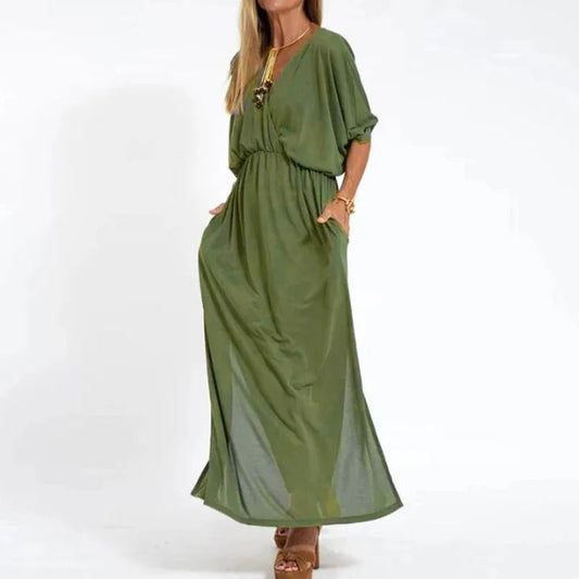 Robe longue à col en V