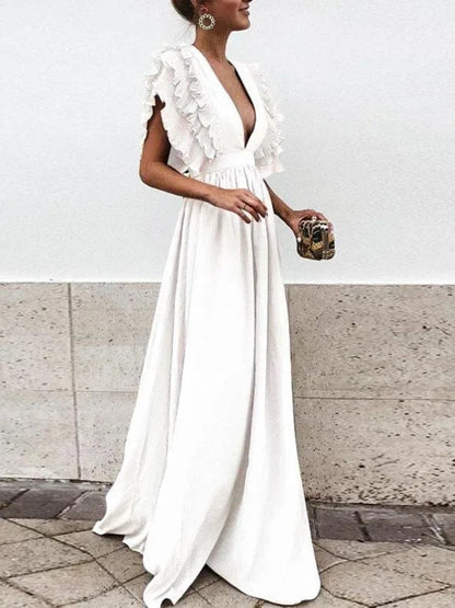 Helena - Robe élégante avec encolure en V et manches froufroutantes
