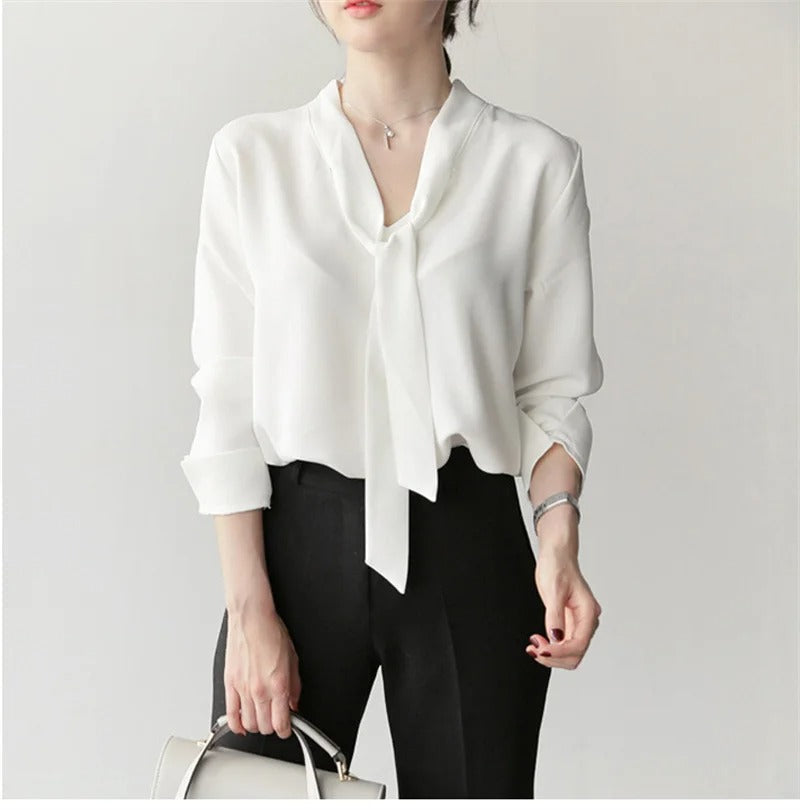 Waya Blouse | Chemisier à manches longues avec nœud papillon pour femmes
