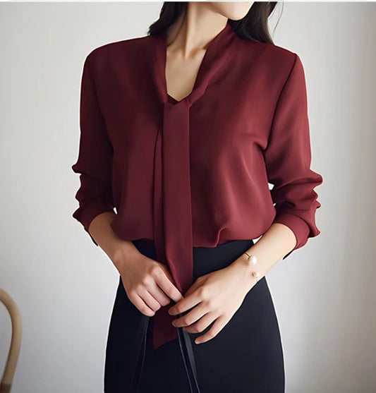 Waya Blouse | Chemisier à manches longues avec nœud papillon pour femmes