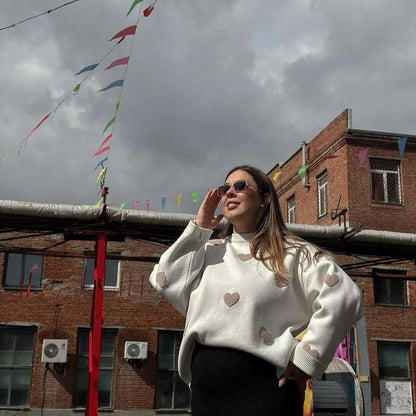 Élégant pull-over tricoté avec motif en forme de cœur pull-over avec motif en forme de cœur pour femmes