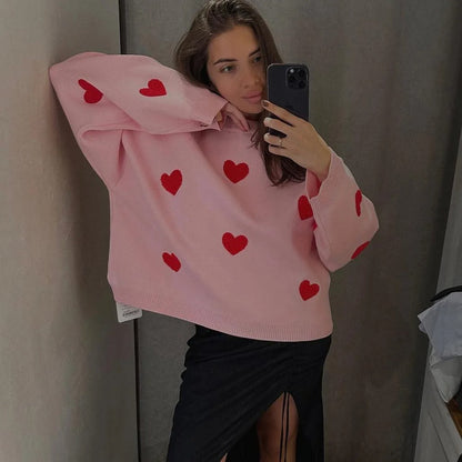 Élégant pull-over tricoté avec motif en forme de cœur pull-over avec motif en forme de cœur pour femmes