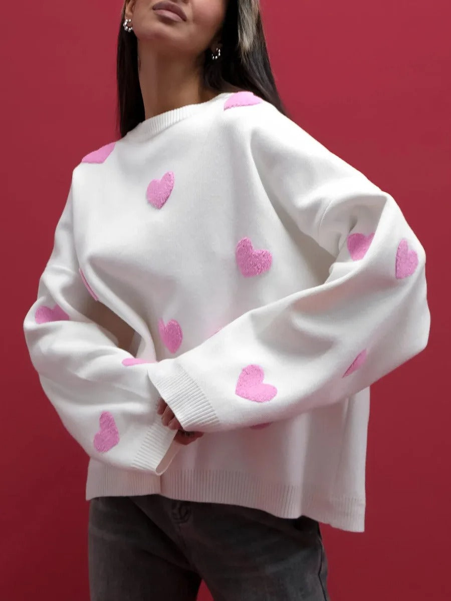 Élégant pull-over tricoté avec motif en forme de cœur pull-over avec motif en forme de cœur pour femmes