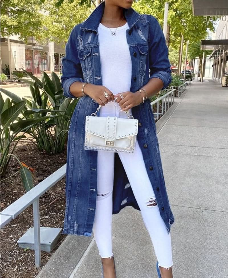 Vêtements d'extérieur en denim simples, raffinés et résistants pour femmes