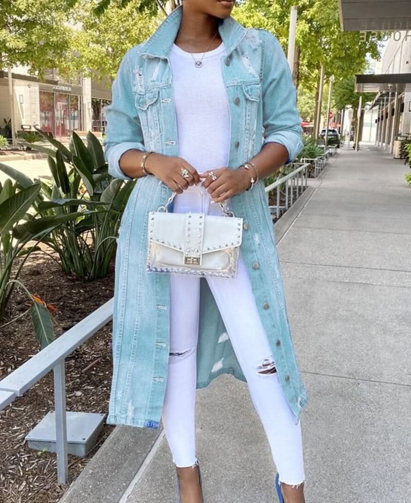 Vêtements d'extérieur en denim simples, raffinés et résistants pour femmes