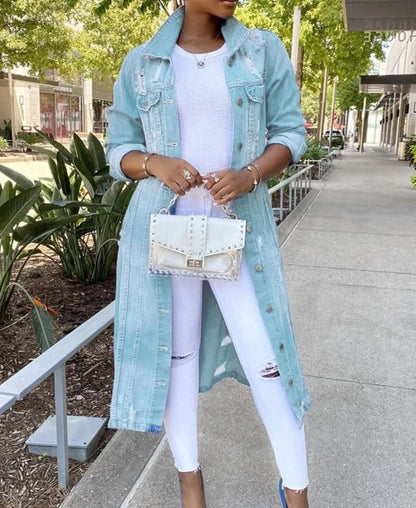 Vêtements d'extérieur en denim simples, raffinés et résistants pour femmes