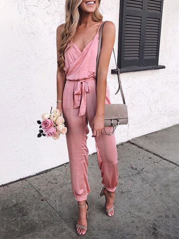 Casual Solid Sling Belt Jumpsuit (combinaison avec ceinture en bandoulière)
