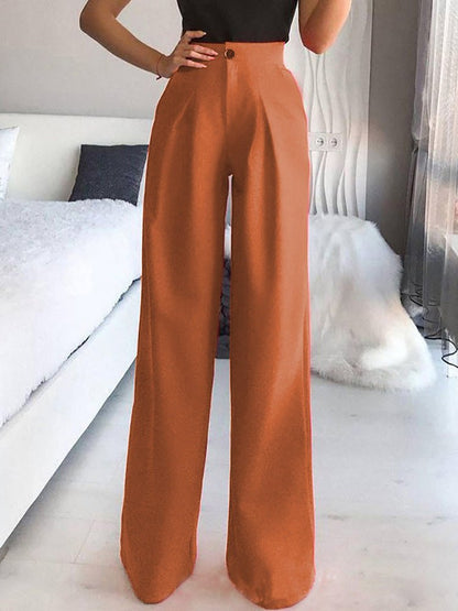 Pants Pantalon droit décontracté uni à jambes larges