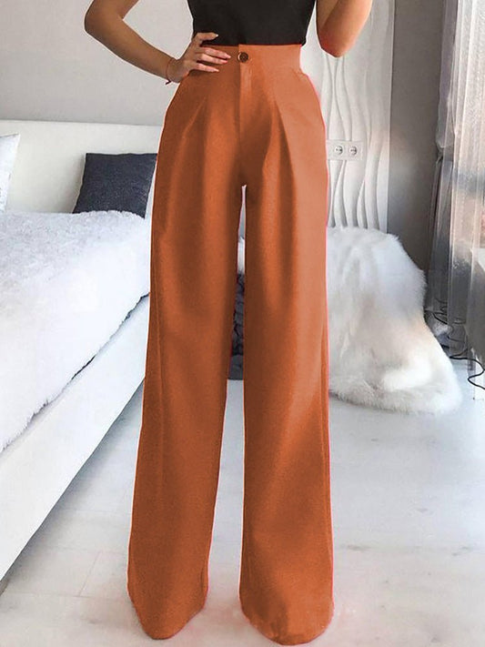 Pants Pantalon droit décontracté uni à jambes larges