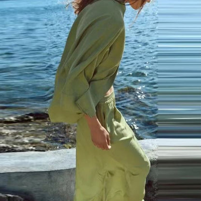 Ensemble et pantalon à manches longues en coton de soie
