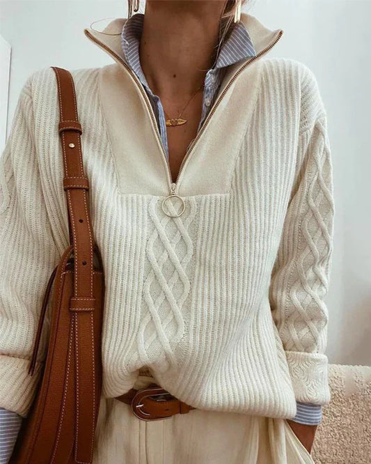 Pull à col roulé uni avec fermeture éclair